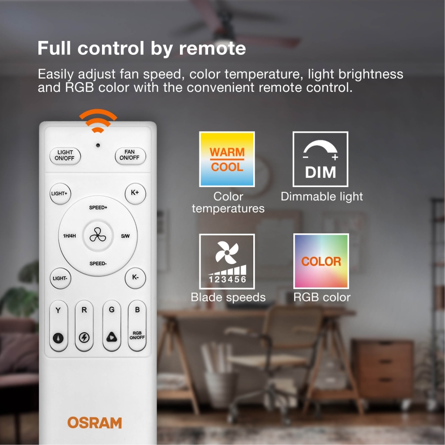 Osram - Aptumšojams LED griestu gaismeklis ar ventilatoru MURLAN LED/26W/230V 3000-6500K + tālvadība