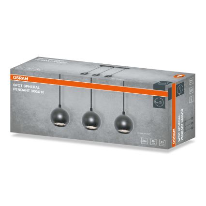 Osram - SPOT SPHERAL griestu lampa uz troses 3xGU10/6W/230V melna
