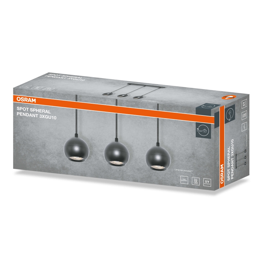 Osram - SPOT SPHERAL griestu lampa uz troses 3xGU10/6W/230V melna