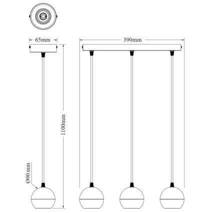 Osram - SPOT SPHERAL griestu lampa uz troses 3xGU10/6W/230V melna