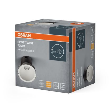 Osram SPOT TWIST — iebūvējamais LED gaismeklis, 5 W, 230 V, 3000 K, Ø 7 cm, balts