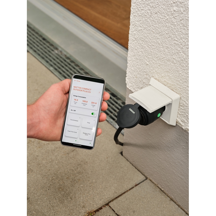 Osram - Viedā āra rozete SMART+ MATTER SCHUKO 3680W/230V/16A IP44 Wi-Fi
