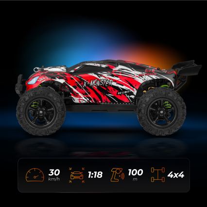 Overmax - radiovadāma automašīna X-MONSTER 3.5 1700 mAh melna/sarkana/zaļa