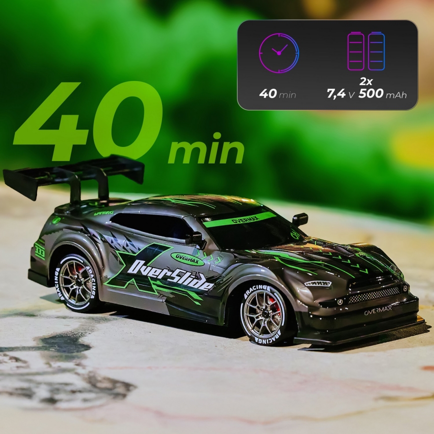Overmax - RC drifta auto ar tālvadību 2in1 X-OVERSLIDE 1000 mAh melna/zaļa/zila/sarkana