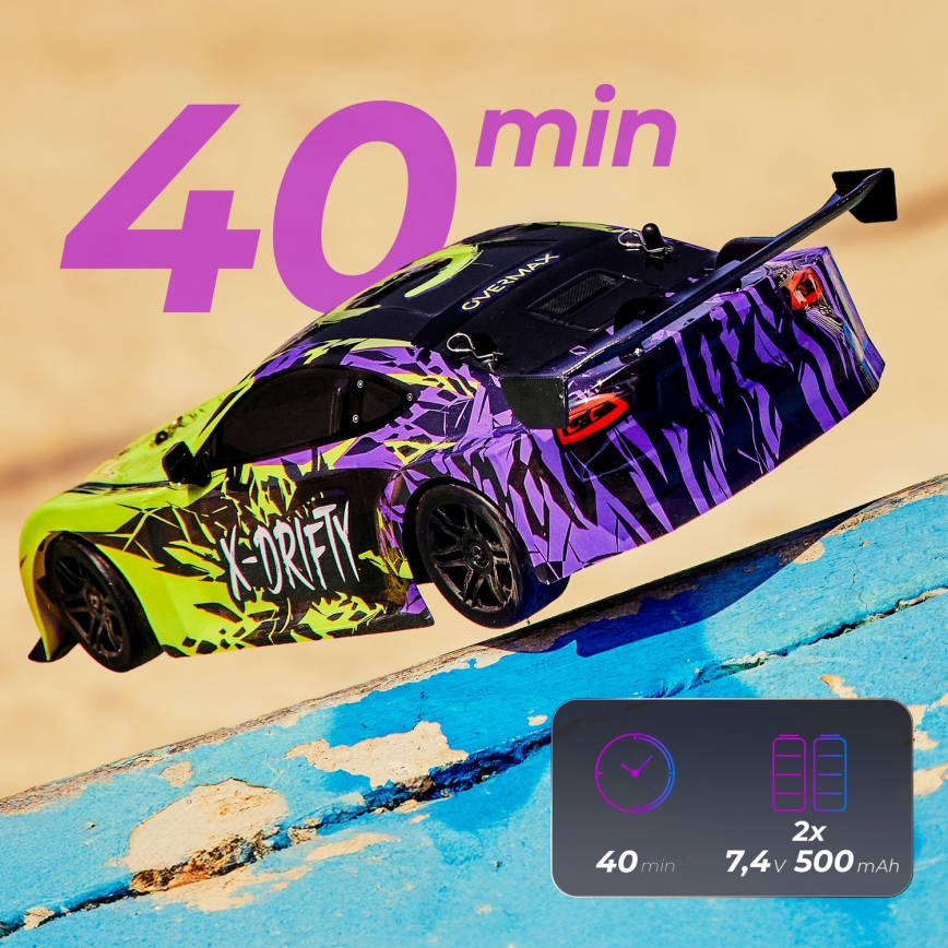 Overmax - RC drifta auto ar tālvadību X-DRIFT 1000 mAh dzeltena/violeta