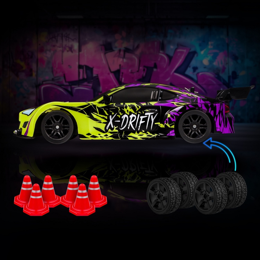 Overmax - RC drifta auto ar tālvadību X-DRIFT 1000 mAh dzeltena/violeta