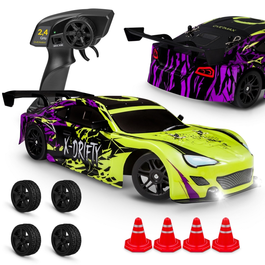 Overmax - RC drifta auto ar tālvadību X-DRIFT 1000 mAh dzeltena/violeta