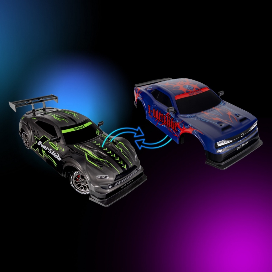 Overmax - RC drift automašīna ar tālvadību X-OVERSLIDE 1000 mAh melna/zaļa/zila/sarkana