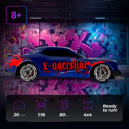 Overmax - RC drift automašīna ar tālvadību X-OVERSLIDE 1000 mAh melna/zaļa/zila/sarkana