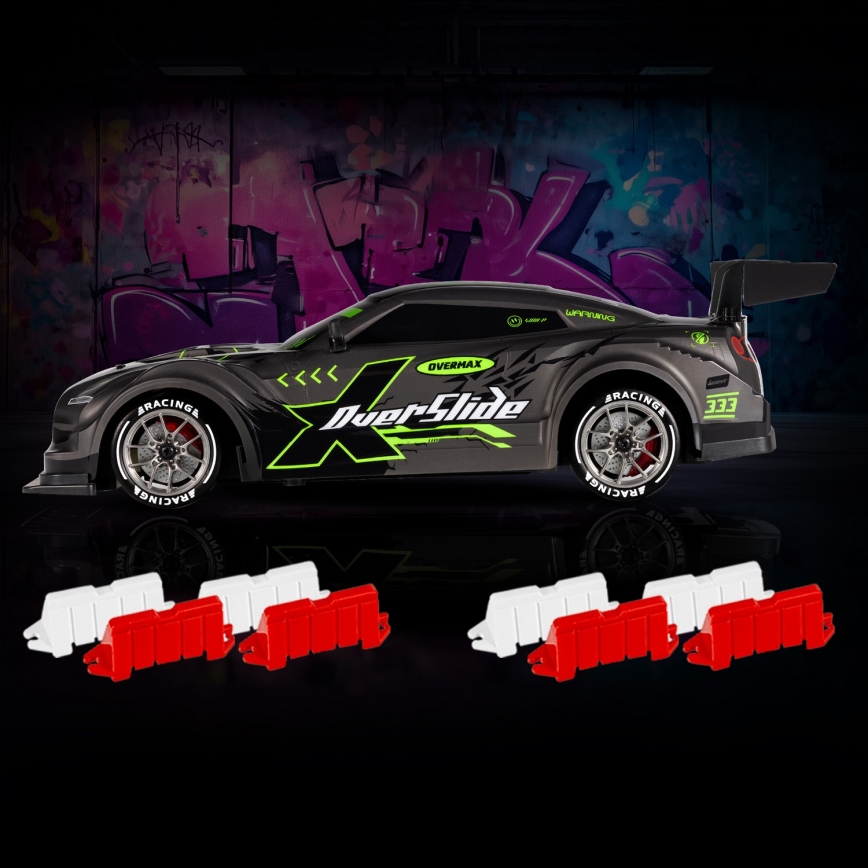 Overmax - RC drift automašīna ar tālvadību X-OVERSLIDE 1000 mAh melna/zaļa/zila/sarkana