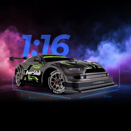 Overmax - RC drift automašīna ar tālvadību X-OVERSLIDE 1000 mAh melna/zaļa/zila/sarkana