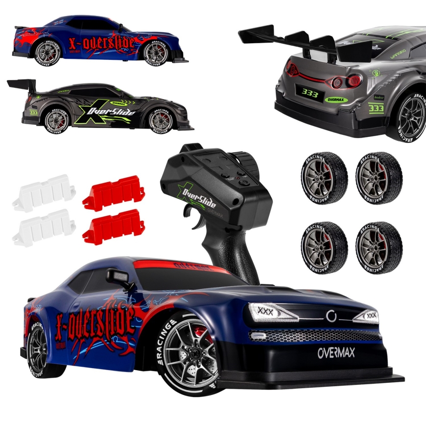 Overmax - RC drift automašīna ar tālvadību X-OVERSLIDE 1000 mAh melna/zaļa/zila/sarkana
