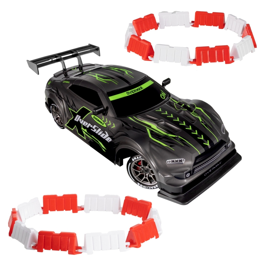 Overmax - RC drift automašīna ar tālvadību X-OVERSLIDE 1000 mAh melna/zaļa/zila/sarkana