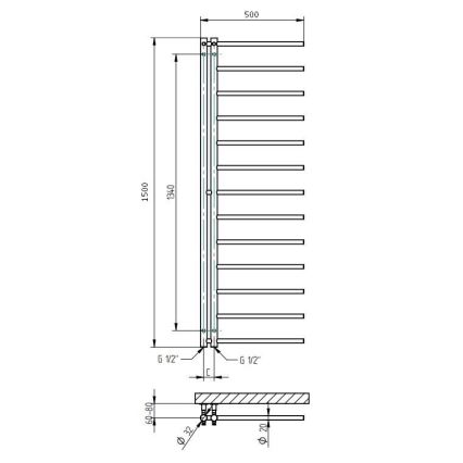 P.M.H. AP2C-L - Vannas istabas dvieļu žāvētājs APOLLO 219W 150 cm kreisais/glancēts hroms