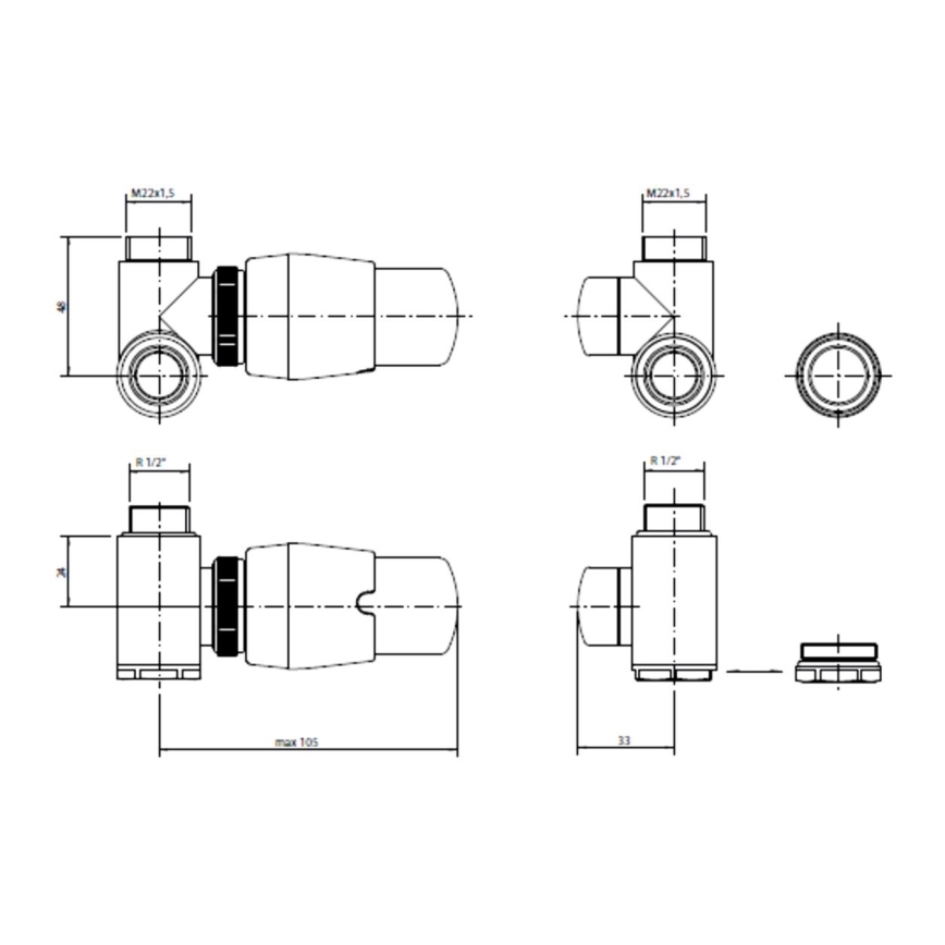 P.M.H. INTER-LB - Vārsts ar termostatisko galviņu INTER kreisais/melns