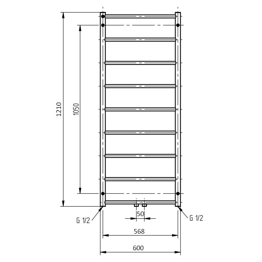 P.M.H. NS4C-M - Vannas istabas kāpņveida dvieļu radiators NAAS 222W 121 cm spīdīgs hroms