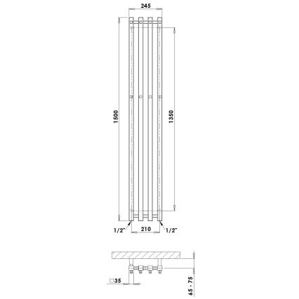 P.M.H. P2W/4 - Vannas istabas dvieļu žāvētājs PLUTO 406W 150 cm balts