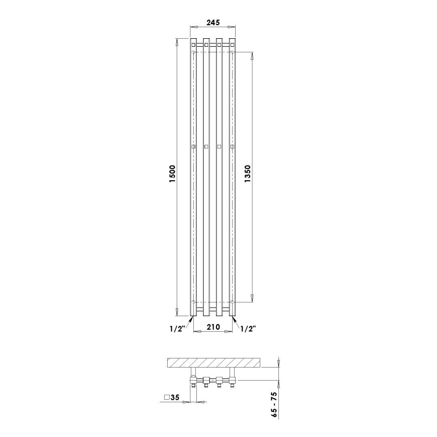 P.M.H. P2W/4 - Vannas istabas dvieļu žāvētājs PLUTO 406W 150 cm balts