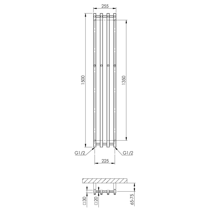 P.M.H. PX2C/4 - Vannas istabas dvieļu žāvētājs PLUTO X 350W 150 cm spīdīgs hromēts pārklājums