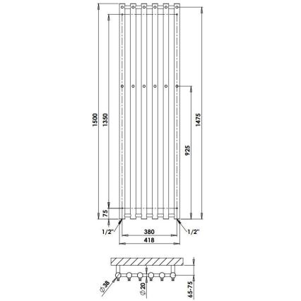 P.M.H. R2C/6 - ROSENDAL vannas istabas dvieļu žāvētājs 525W 150 cm spīdīgs hroms