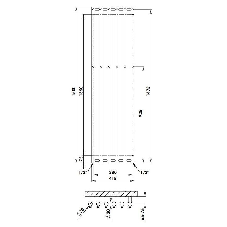 P.M.H. R2C/6 - ROSENDAL vannas istabas dvieļu žāvētājs 525W 150 cm spīdīgs hroms