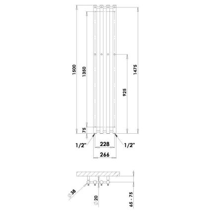 P.M.H. R2W - Vannas istabas kāpņu dvieļu radiators ROSENDAL 350W 150 cm balts