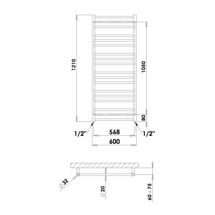 P.M.H. SN4C - Vannas istabas dvieļu radiators SORANO 470 W 121 cm spīdīgs hroms