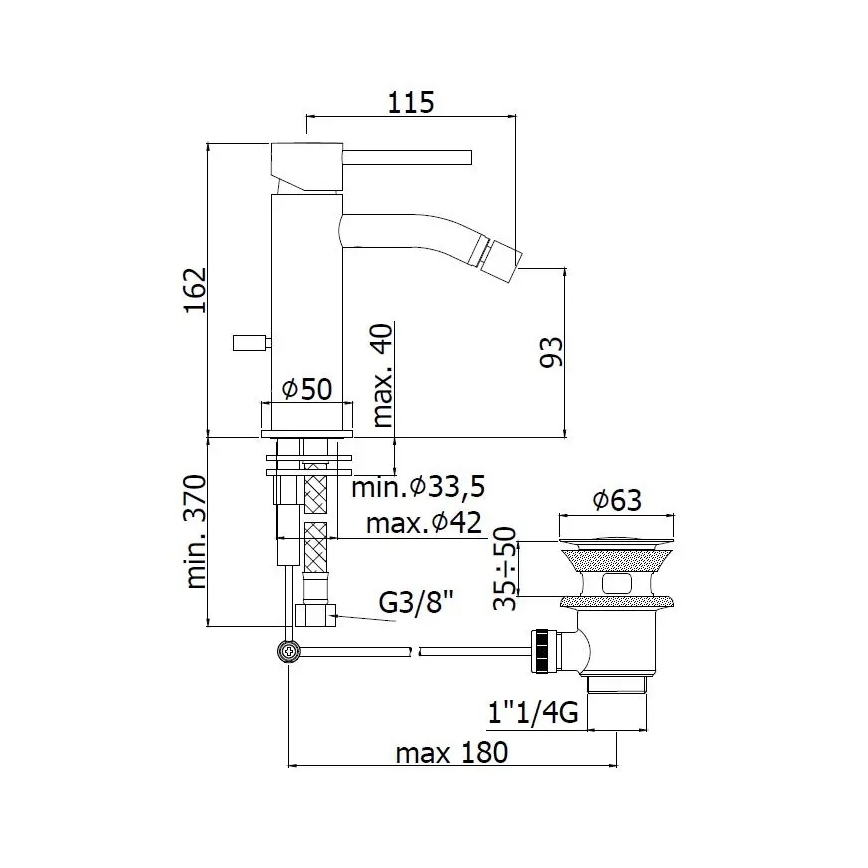 Paffoni - bidē jaucējkrāns + aizplūdes komplekts LIGHT, birstīta zelta apdare