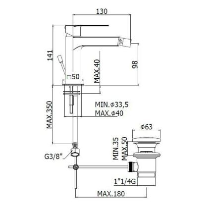Paffoni - Bidē maisītājs + noteka TANGO nerūsējošā tērauda