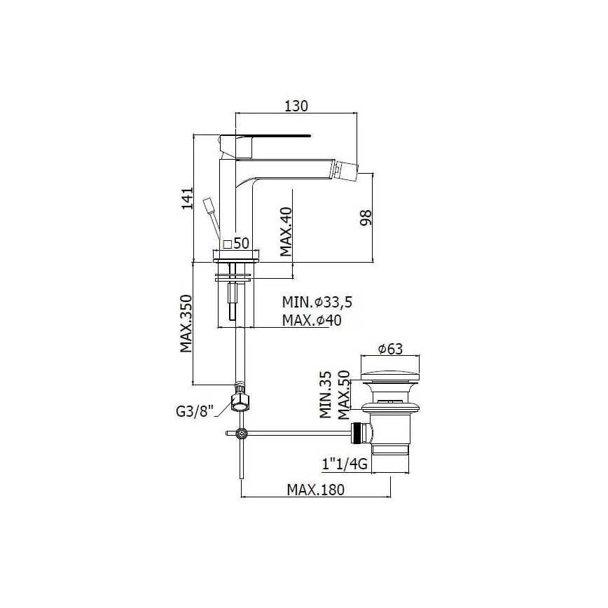 Paffoni - Bidē maisītājs + noteka TANGO nerūsējošā tērauda
