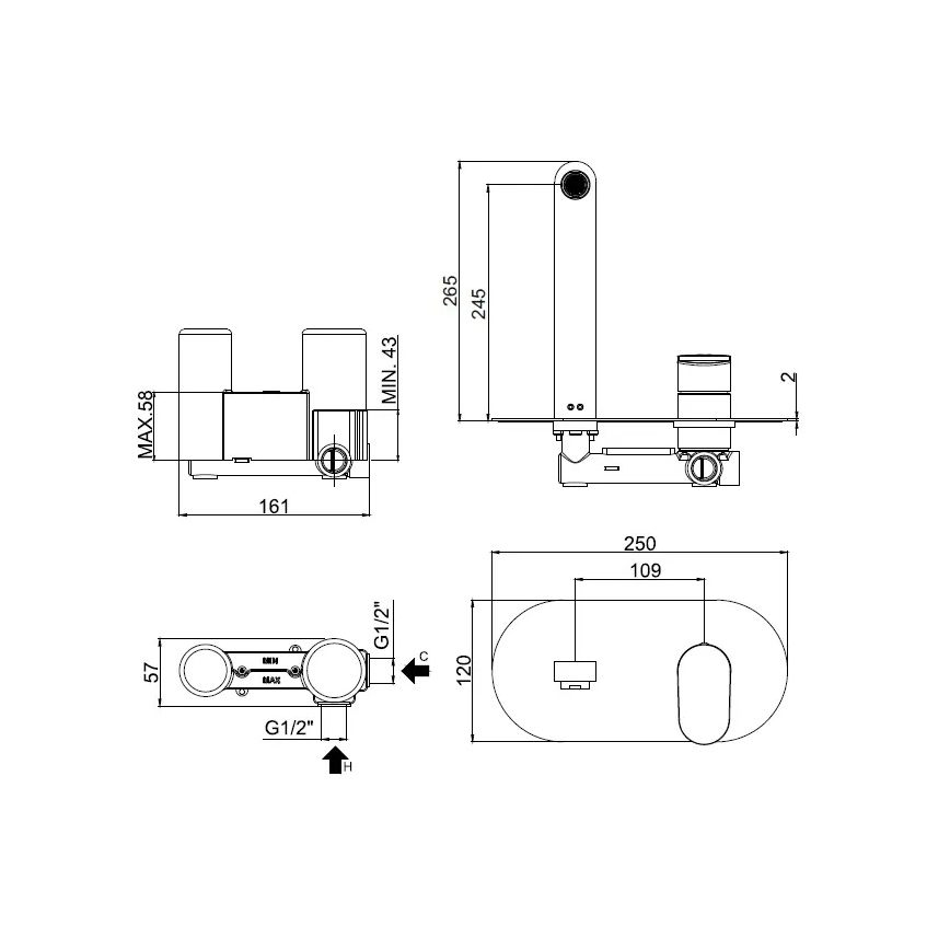 Paffoni - CANDY izlietnes jaucējkrāns iebūvei, spīdīgs hroms