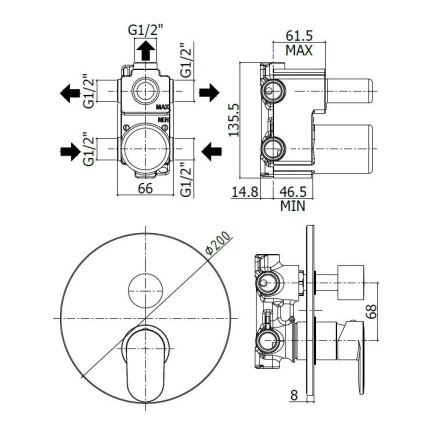 Paffoni - dušas jaucējkrāns CANDY slēptai uzstādīšanai, spīdīgs hroms