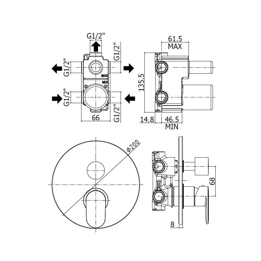 Paffoni - dušas jaucējkrāns CANDY slēptai uzstādīšanai, spīdīgs hroms