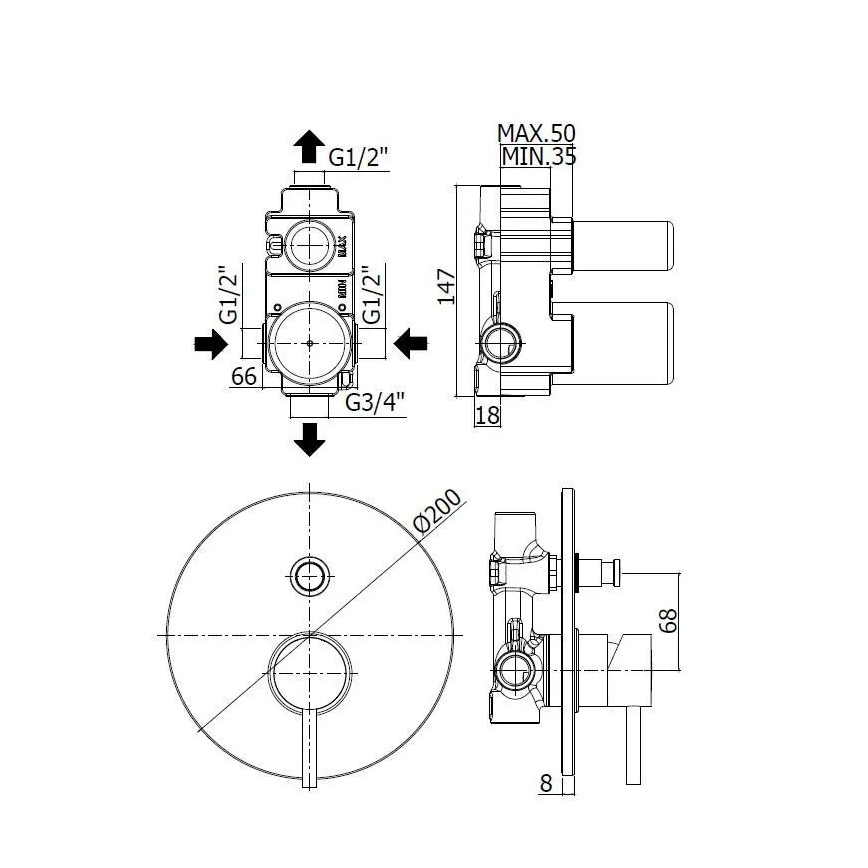 Paffoni - Dušas jaucējkrāns iebūvei LIGHT, spīdīgs hroms