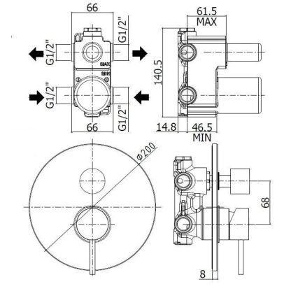 Paffoni - iebūvējamais dušas jaucējkrāns LIGHT, nerūsējošais tērauds