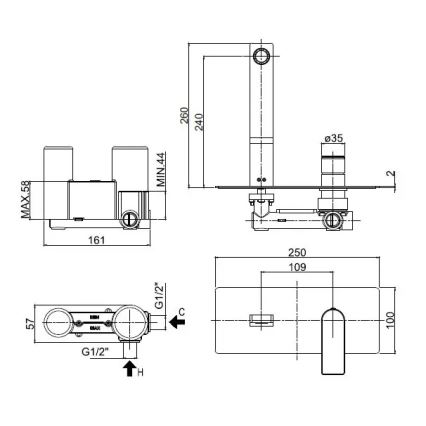 Paffoni - iebūvējamais izlietnes jaucējkrāns TANGO, spīdīgs hroms