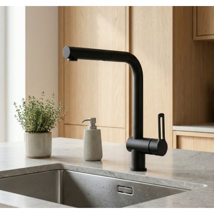 Paffoni - Izlietnes jaucējkrāns ar izvelkamu izsmidzinātāju RINGO 29,2 cm melns
