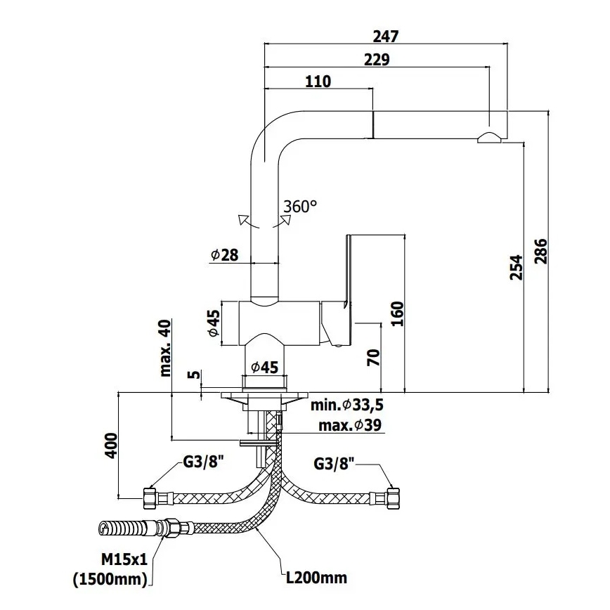 Paffoni - Izlietnes jaucējkrāns ar izvelkamu uzgali RINGO, melns