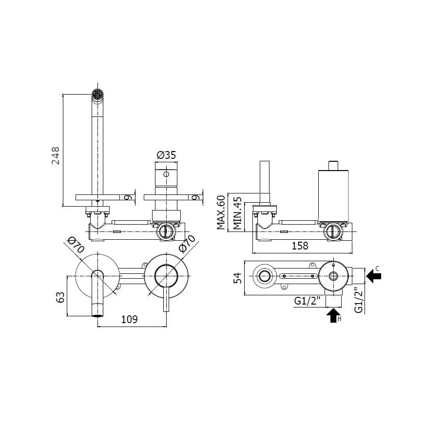 Paffoni - Izlietnes jaucējkrāns iebūvei LIGHT, spīdīgs hroms