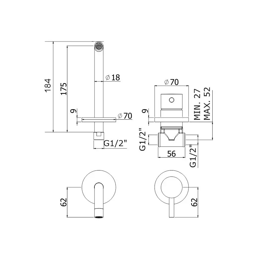 Paffoni - Izlietnes jaucējkrāns slēptai montāžai LIGHT, spīdīgs hroms