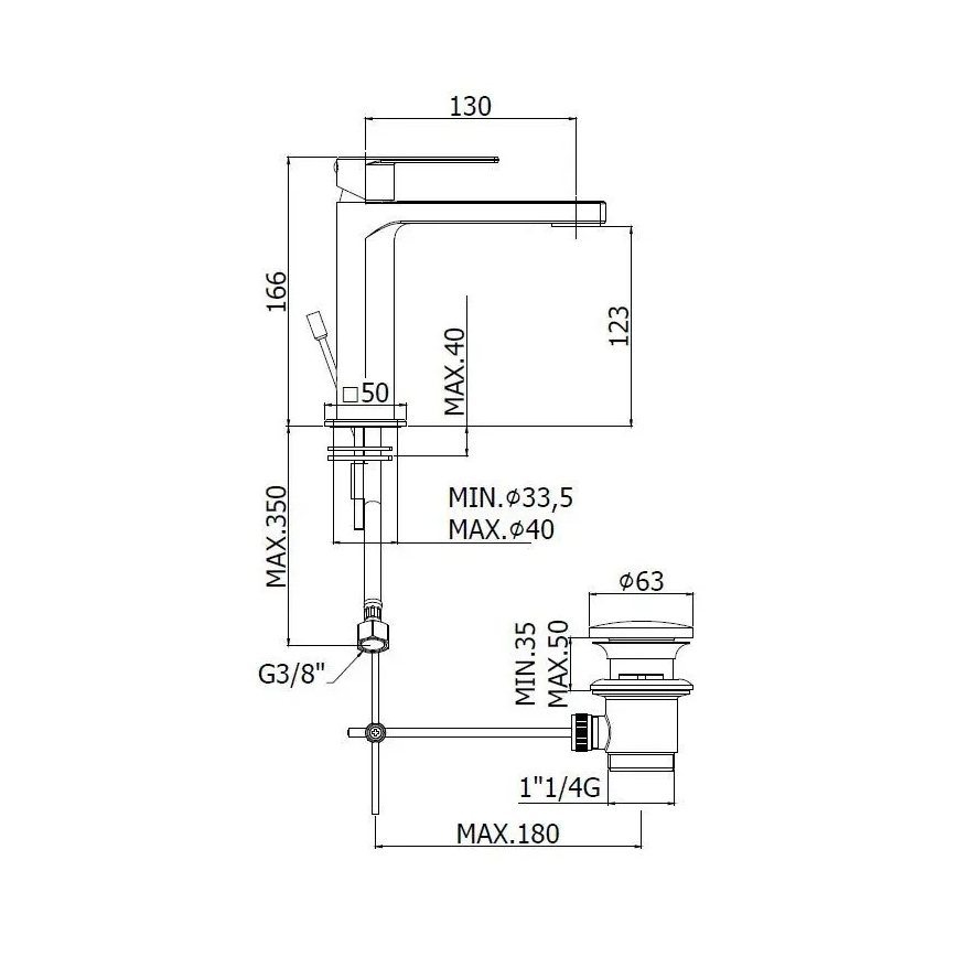 Paffoni - Izlietnes maisītājs + izlietnes aizbīdnis TANGO matēts hroms