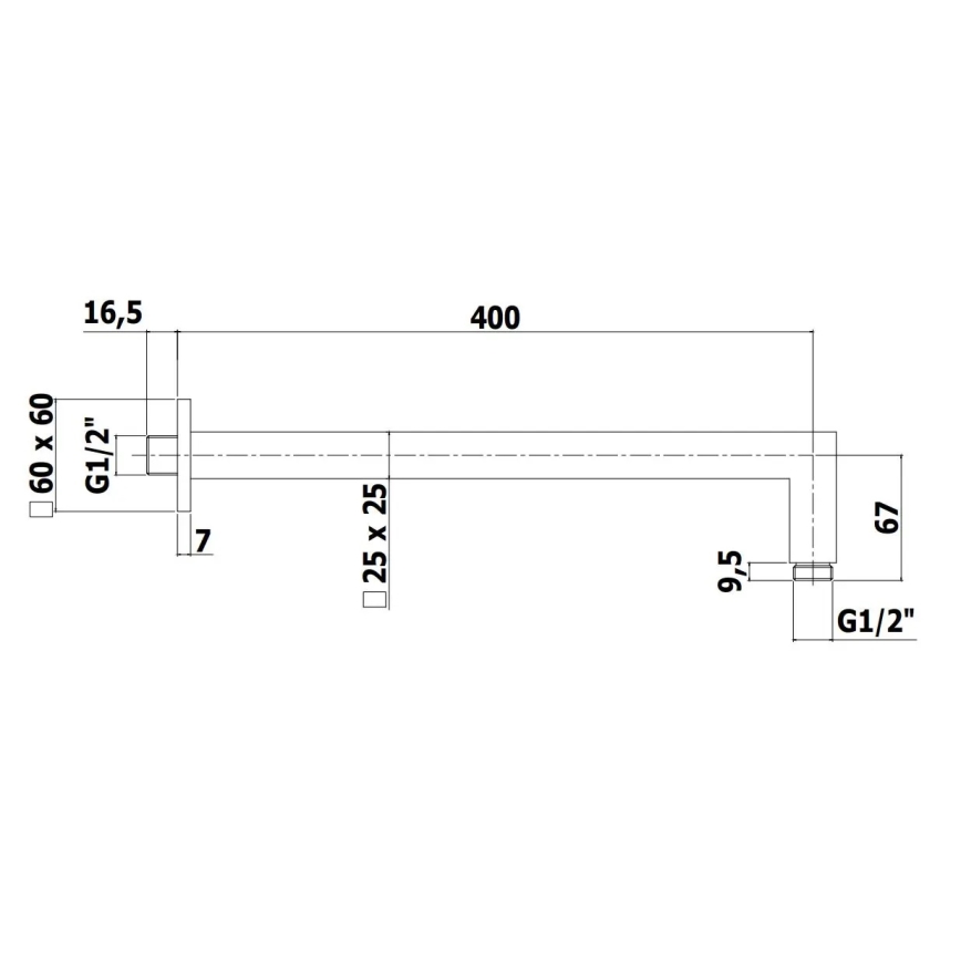 Paffoni - Kvadrātveida dušas roka 40 cm melna