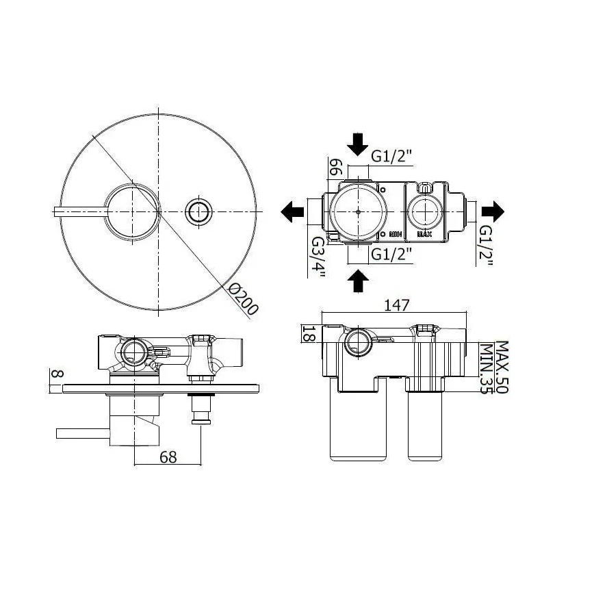 Paffoni - LIGHT iebūvējamais dušas jaucējkrāns, melns