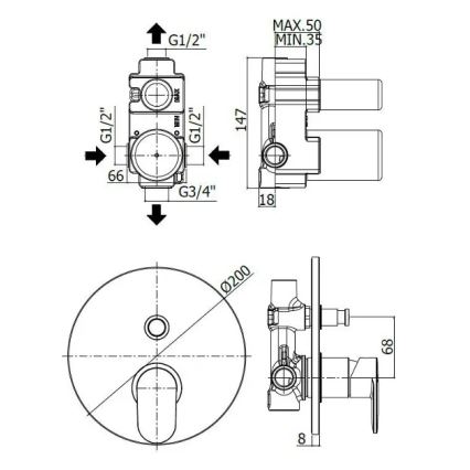 Paffoni - Vannas jaucējkrāns iebūvējamai montāžai CANDY spīdīgs hroms