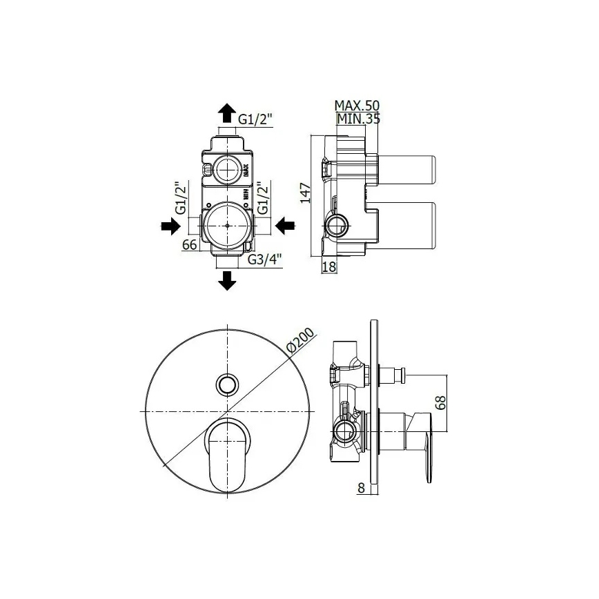 Paffoni - Vannas jaucējkrāns iebūvējamai montāžai CANDY spīdīgs hroms