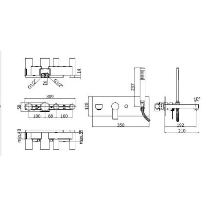 Paffoni - Vannas komplekts ar iebūvējamu jaucējkrānu TANGO, spīdīgs hroms