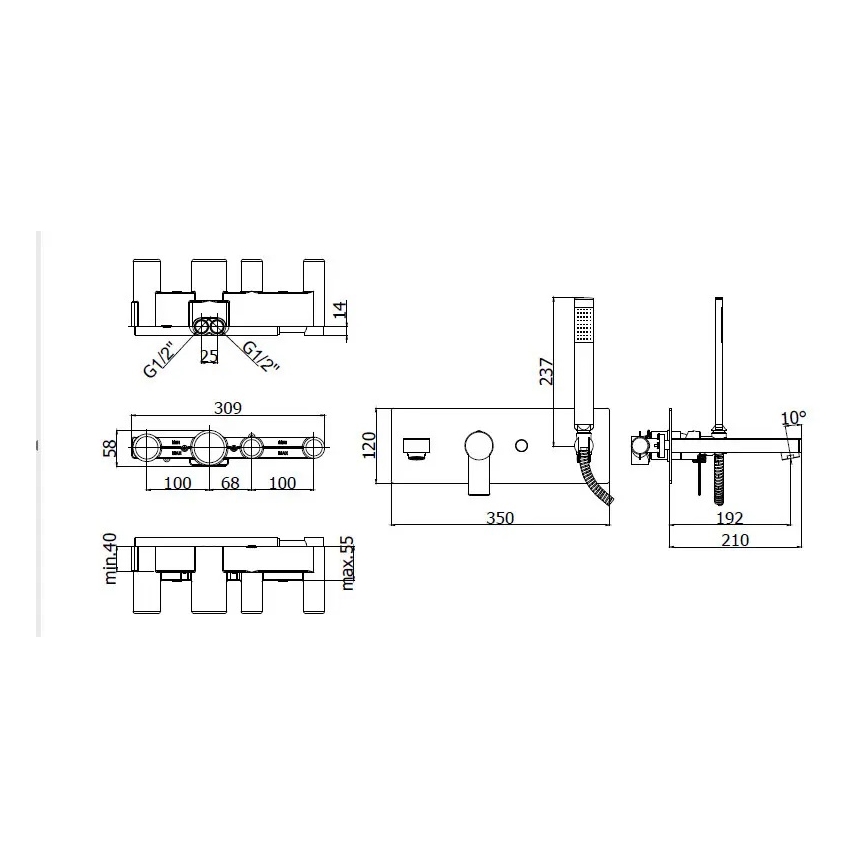 Paffoni - Vannas komplekts ar iebūvējamu jaucējkrānu TANGO, spīdīgs hroms