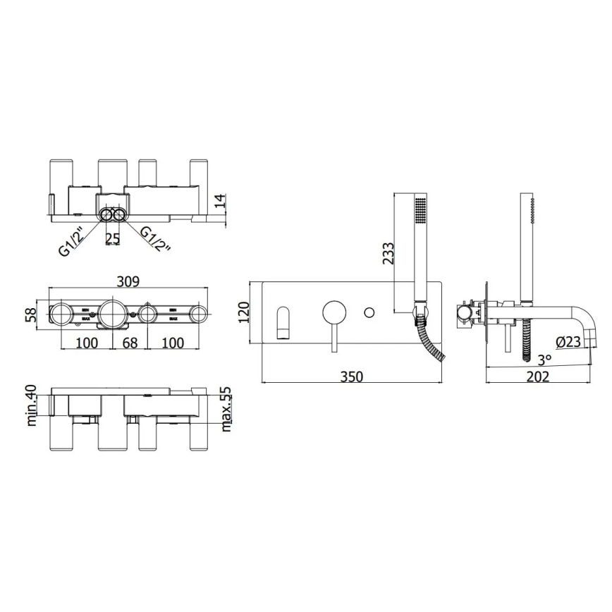 Paffoni - Vannas komplekts LIGHT melns