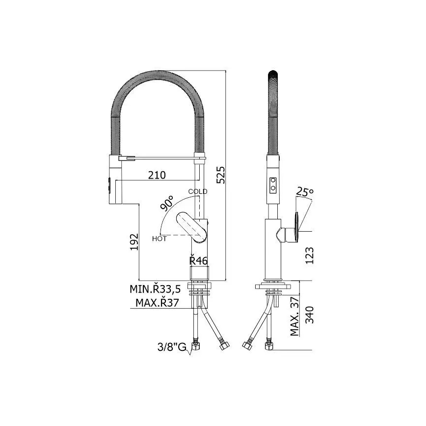 Paffoni - virtuves izlietnes jaucējkrāns ar izvelkamu izsmidzinātāju CANDY 52,5 cm, melns