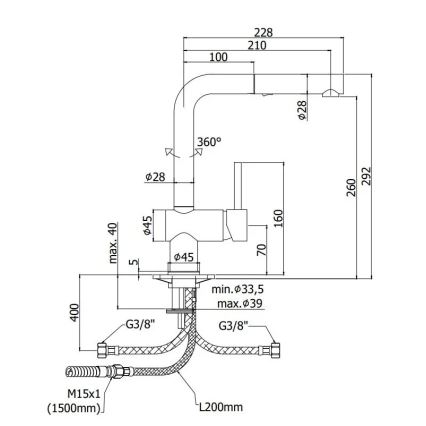 Paffoni - Virtuves izlietnes jaucējkrāns ar izvelkamu izsmidzinātāju LIGHT 29,2 cm melns